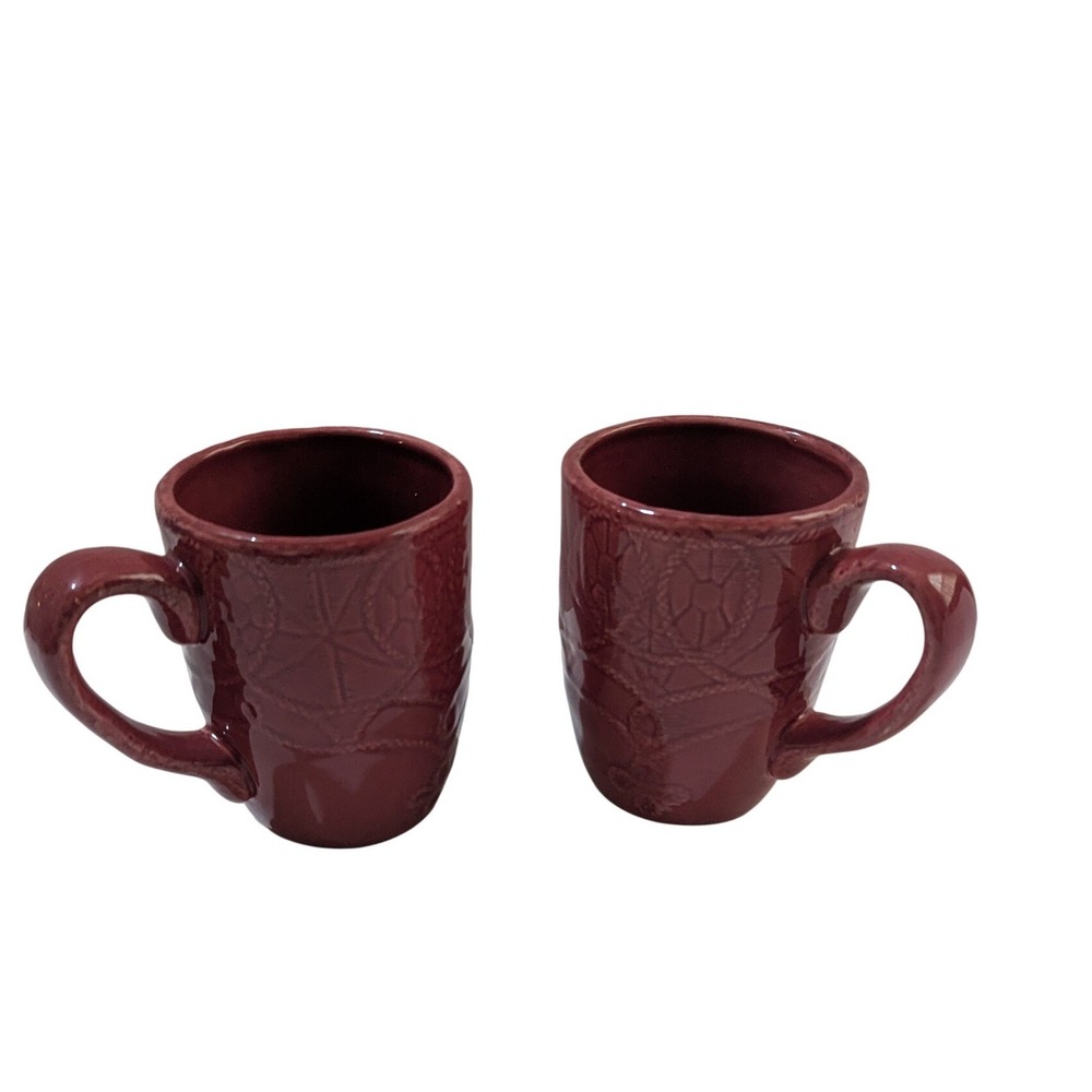 Tabletops Lifestyles Castleware Burgundy‎ Red Embossed Ceramic Mugs Set of 2